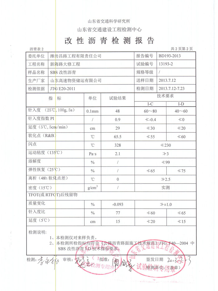 改性沥青检测报告